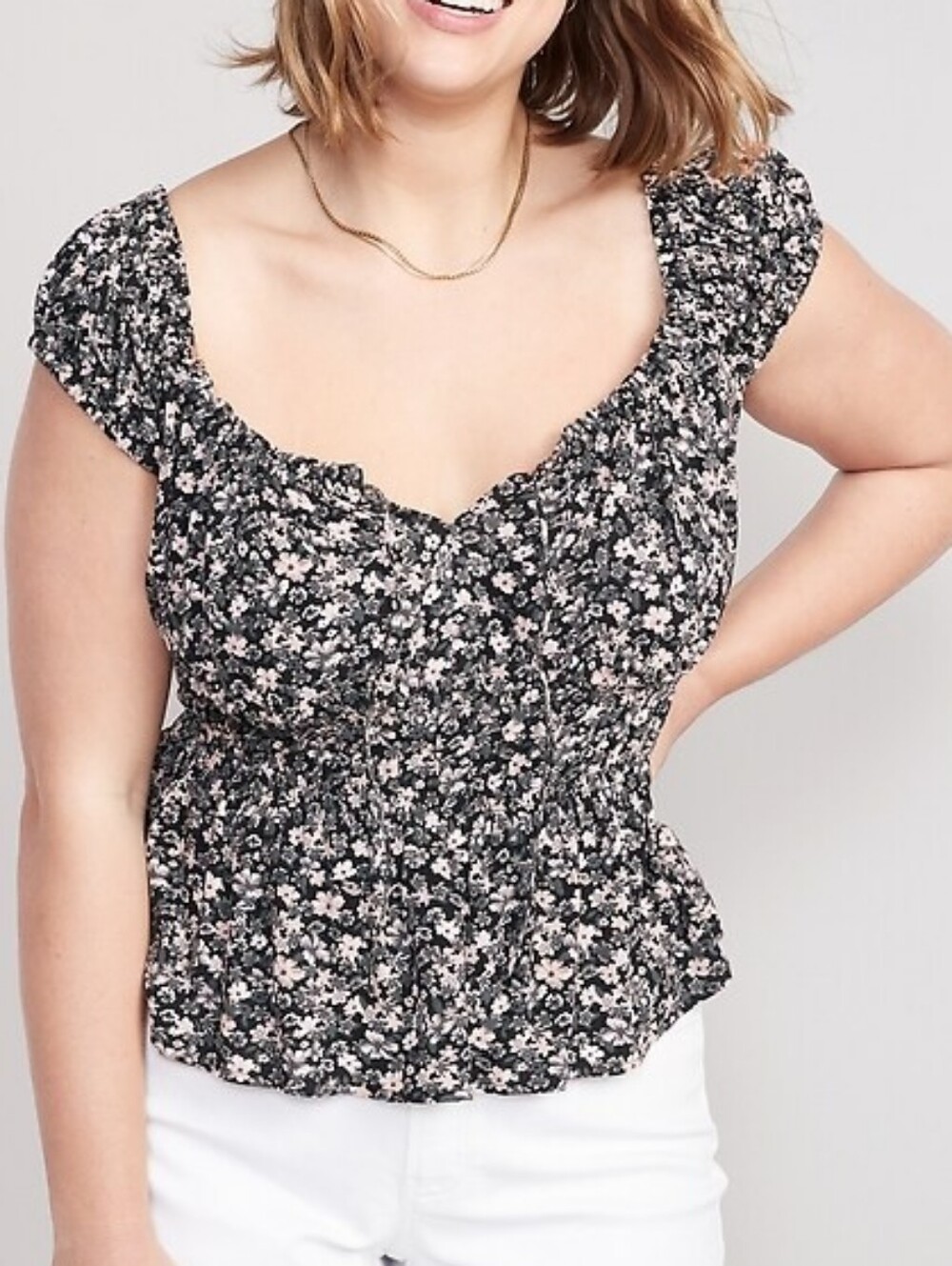 Old Navy Smocked Black Floral Top